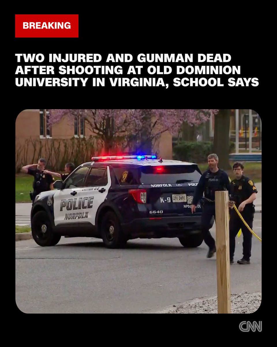 CNN's tweet photo. Two people are injured and a gunman is dead after a shooting inside an academic building at Old Dominion University in Virginia, according to the school. https://t.co/fE361EAzdK https://t.co/NXsGw0Yy9Z