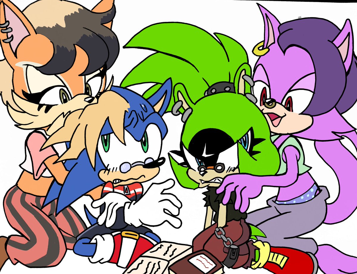 MauveMarsupial's tweet photo. By @cosmicseternity! Bre and Lexus caught Surge and Sonic doing their homework. Lil nerds secretly asked Chuck for lessons since they were tired of feeling like the dumb ones...and they're low key having fun with them, too. They'll never hear the end of the teasing...

#sonurge https://t.co/ENDU8IKFDq