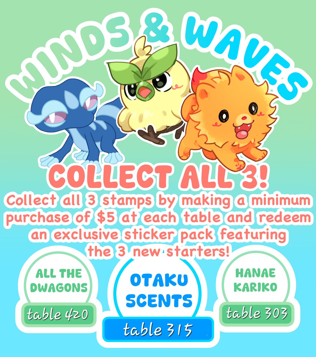 OtakuScents's tweet photo. Otaku Scents will be participating in a stamp rally at Naka-Kon this weekend with the amazing @allthedwagons and @hanaekariko ! Spend $5 at each booth, and get a pack of stickers at the end featuring Gecqua, Browt, and Pombon 💦 🍃 🔥 https://t.co/y6cZO5S4f6
