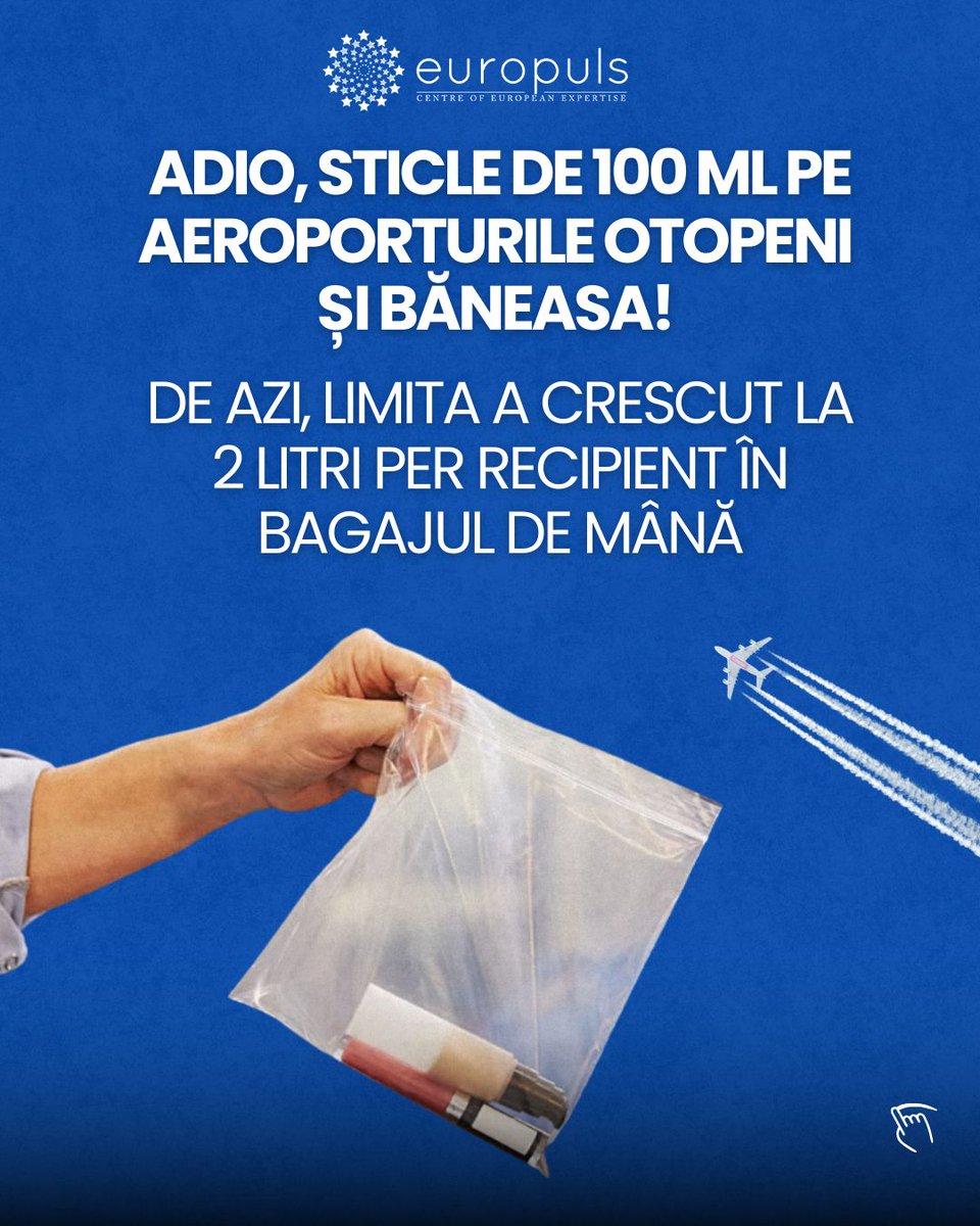 Travel_2Romania's tweet image. ✈️ Călătoriile de pe aeroporturile din #București devin mai simple. 

Începând de astăzi, 11 martie 2026, poți lua în bagajul de mână recipiente cu lichide,vgeluri sau aerosoli de până la 2 litri fiecare. 

Noile scanere permit verificarea acestora direct în bagaj. #traveling