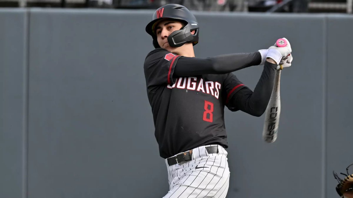 cbrandonchapman's tweet photo. 8️⃣ days until @wsucougarbsb’s first home game of 2026. #8 is Ollie Obenour. I loved watching this kid play last year. As a true freshman, he did great (.271/.348/.379), including a freshman of the week award. A strained hammy has limited his time this year but he’s coming back! https://t.co/mWcqxcleNV