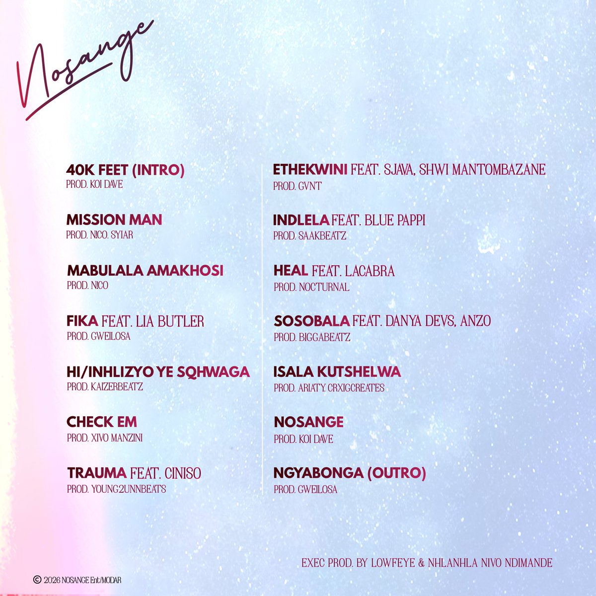 Nosange album tracklist. 27/03/2026.

africori.to/nosange