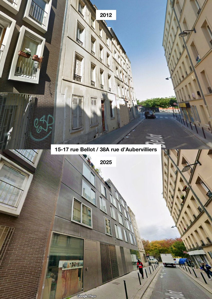 giorgio36000038's tweet photo. Enlaidissement du quartier Villette, Paris 19ᵉ  :

➡️2015, démolition totale de trois bâtiments édifiés au XIXᵉ  siècle.

➡️2019, construction de 18 logements sociaux et 2 locaux commerciaux par l’agence FRES Architectes au profit d’Elogie-Siemp. https://t.co/kopu99v8Qb