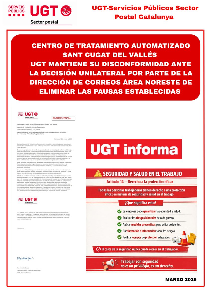 ugtcorreoscat's tweet photo. 📢 Correos Área Noroeste. Centro de Tratamiento Automatizado de Sant Cugat del Vallés.
#correos #Correos #ugtcorreos #UGTCorreos
#UGT #carteros #ServicioPostal
@ugtcatalunya @ugt_sp_cat
@NicolasCortesR @JuanjoCasadoPea https://t.co/dDfsKPwwLc