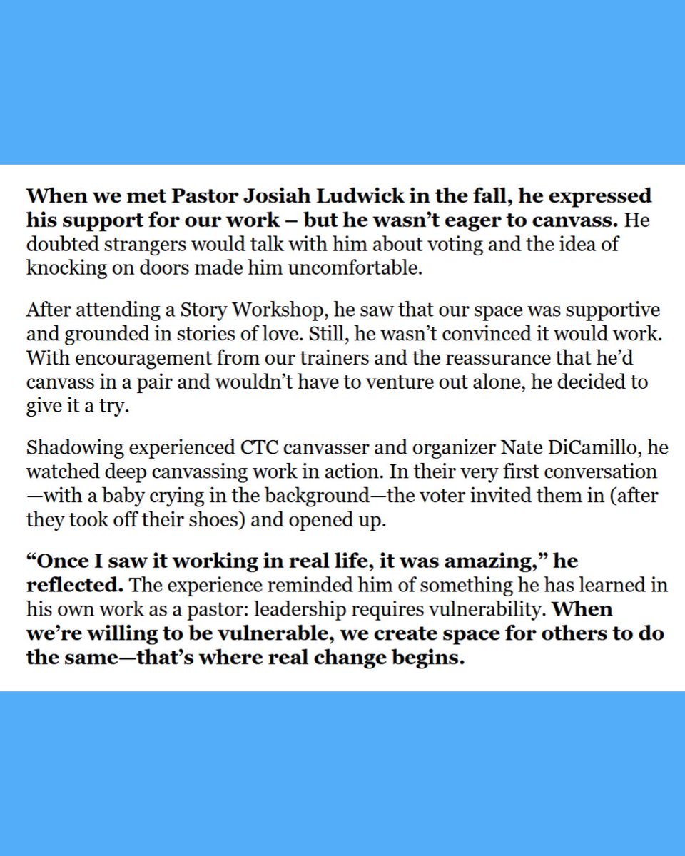 CTCTogether's tweet photo. Why deep canvass? Hear it from one of our canvassers!

If you're feeling inspired to take action, sign up to deep canvass and make sure you subscribe to our newsletters for more stories like this: https://t.co/3mh1TVW029 https://t.co/oZVnnYyosV