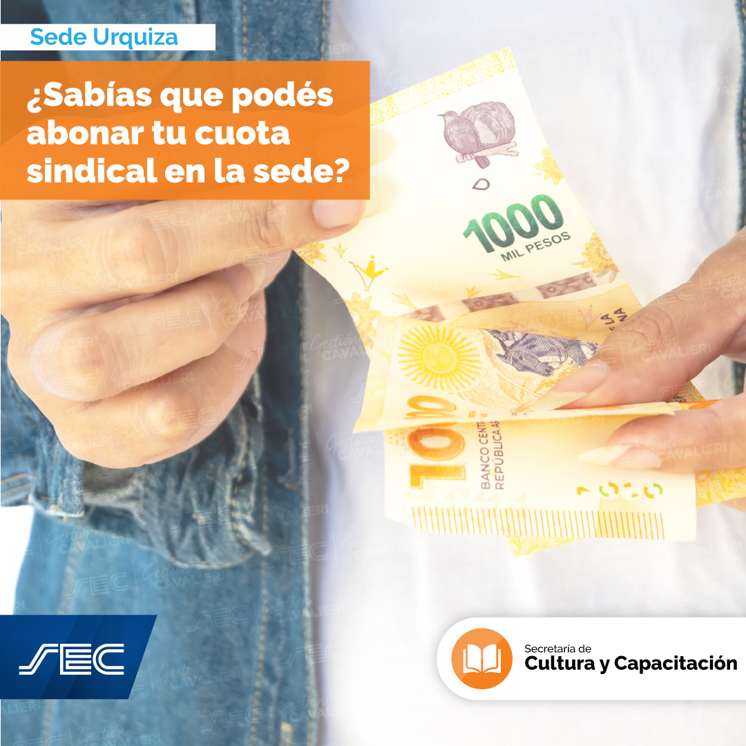 ¡Aboná tu cuota sindical en la sede!😉

Recordá que deberás presentar la siguiente documentación 👇🏼

🔹Credencial de afiliado al SEC
🔹Último recibo de sueldo o recibo de cobro. 

De lunes a viernes de ⏰10 a 18 hs.

¡Te esperamos!