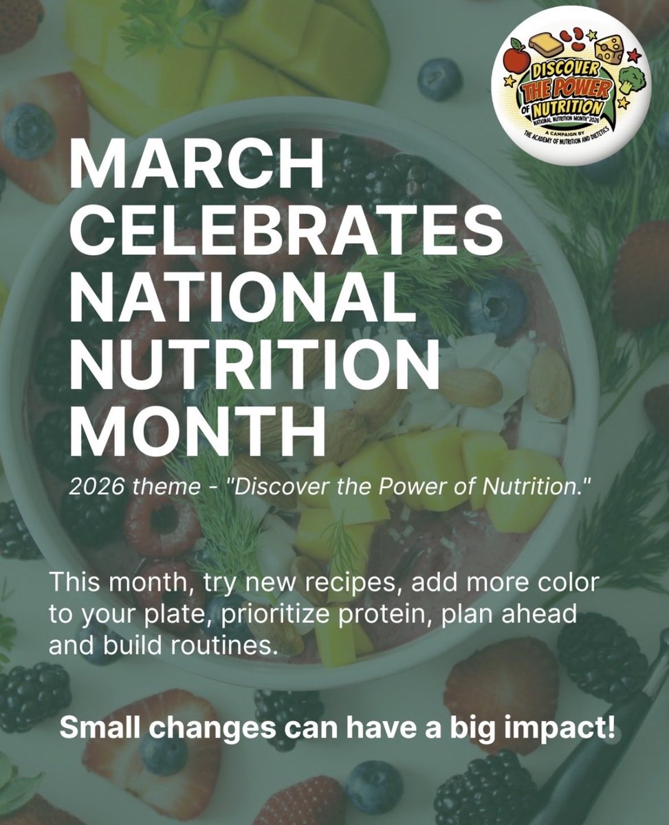 March celebrates #NationalNutritionMonth, a campaign launched by the Academy of Nutrition and Dietetics to raise awareness about making informed food choices &amp; developing healthy habits.

What are some of the ways you are going to eat healthier this month? 💪

#RDNday #NDTRday