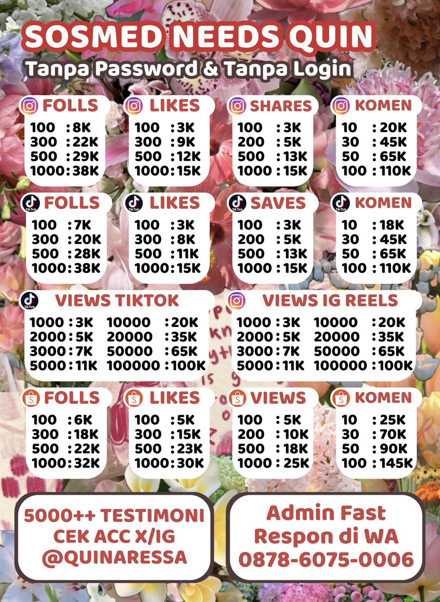 testiares's tweet photo. ✨ Jual followers • likes • views • buzzer ✨

🏅 5K++ testi di x: QUINARESSA
💌 fāstrēsp wā: 087860750006

tíktōk tík tōk tt īg īnstāgrām shōpēē īndōnēsīā īndō līkē vīēw fōll fōllower jāsā cōmmēnt belī kōmēn mūrāh upfōlls vt suntik vīēwērs uplīkē tāmbāh fōlls trusted adk913 https://t.co/GS8TqZN0Gv