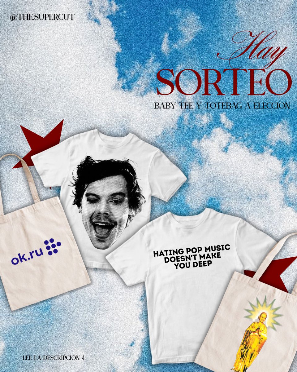 thesupercutt's tweet photo. HAY SORTEOO! 

⭐️ sorteamos una baby tee para el primer premio y una tote bag a eleccion para el segundo :)

para participar:

- seguirnos @thesupercutt 
- fav al tuit
- RT al tuit
- si comentas tenes mas chances ;)

mucha suerte <<333 https://t.co/R5B9CiLdxg