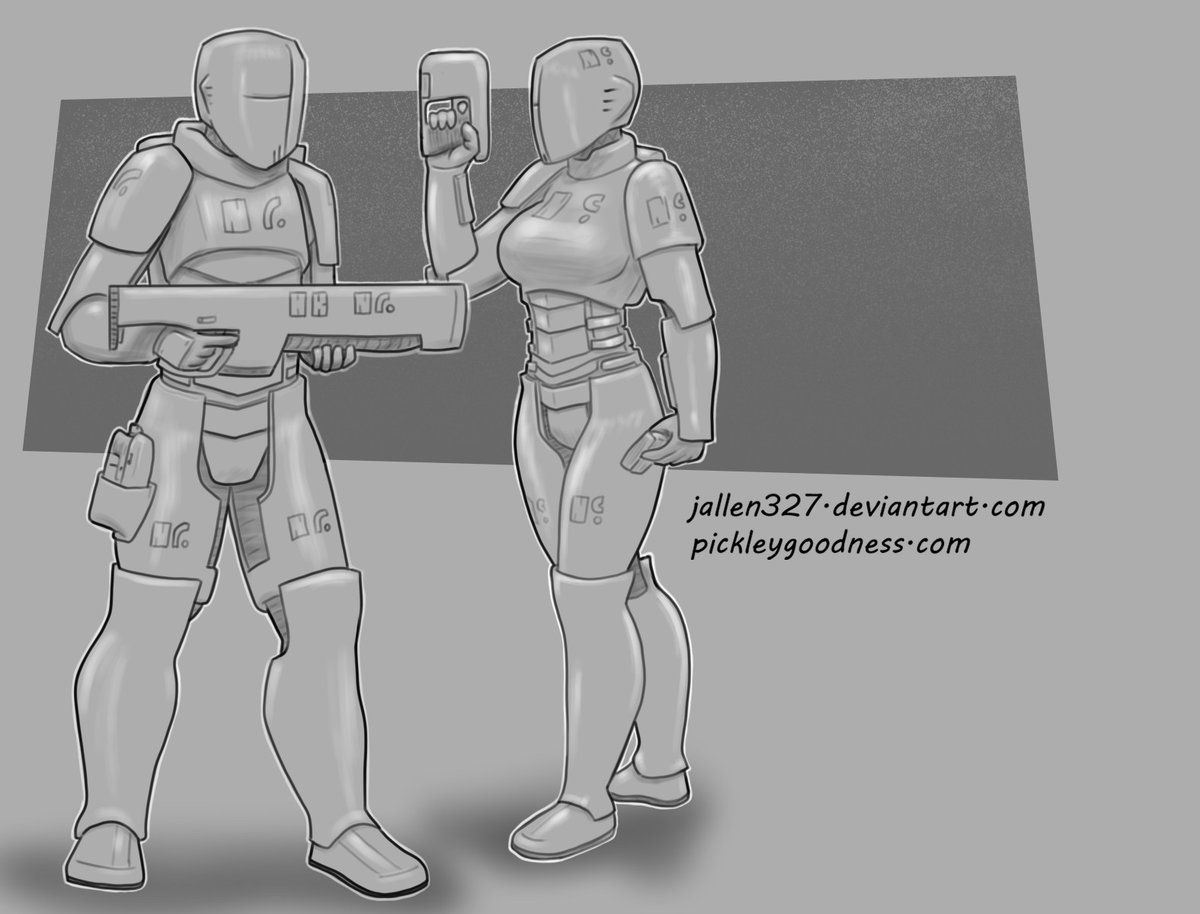 jallen327's tweet photo. Hey! I'm drawing again. These are concept drawing of soldiers in power armor for my Tigershark comic. ...that I swear I'll get back to eventually. https://t.co/bhOWEeZ3Fv