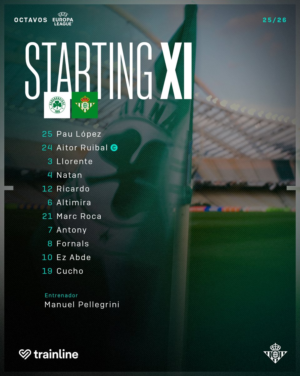 RealBetis's tweet photo. 💚🤍💚

¡Nuestro once inicial para el #PanathinaikosRealBetis! https://t.co/nWETUZMzmh