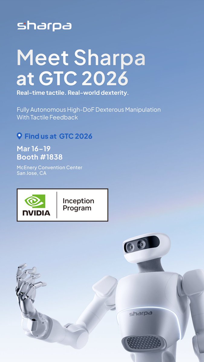 Sharpa Hand Sharpa is bringing our tactile robotics stack to NVIDIA GTC, and ...