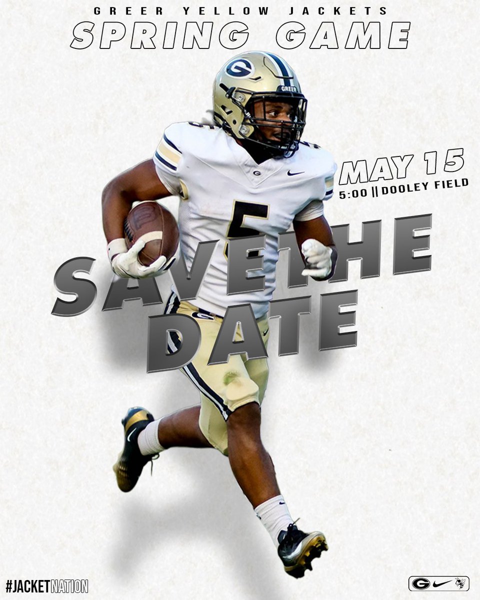 GreerRecruits's tweet photo. Yellow Jackets Football Spring Game will be held on May 15th at 5:00 pm. Come out to Dooley Field and support your Jackets!
#SpringGame #GreerFootball #JacketNation https://t.co/qUyRdU5rQR