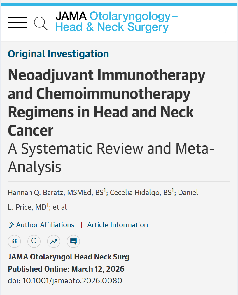 JAMAOto's tweet photo. Neoadjuvant chemoimmunotherapy for resectable locoregionally advanced head and neck squamous cell carcinoma (#HNSCC) was associated with higher rates of major and complete pathologic response compared with immunotherapy alone. 

https://t.co/RCGD0RWJE2 https://t.co/dCiBXMhOxh