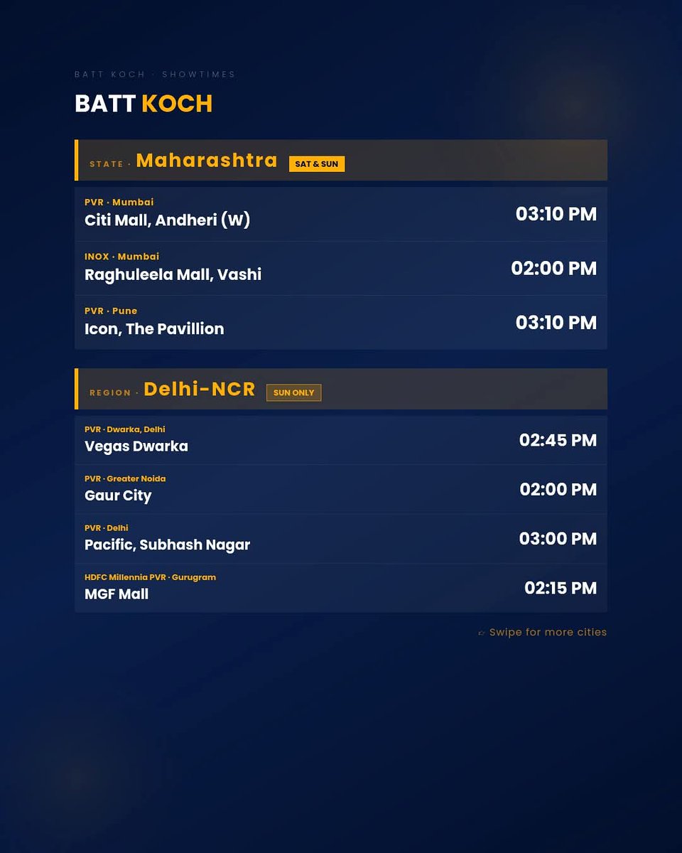 searchkashmir's tweet photo. Batt Koch, a Kashmiri language film this weekend playing in
📍 7 States · 20 Screenings
Maharashtra · Delhi-NCR · Chandigarh
Uttarakhand · Gujarat · Karnataka · Jammu
🗓️ Saturday 14 &amp; Sunday 15 March 2026
🎟️ Tickets on BookMyShow · PVR App · INOX App. For Jammu on District. https://t.co/oXAsWOrLj8