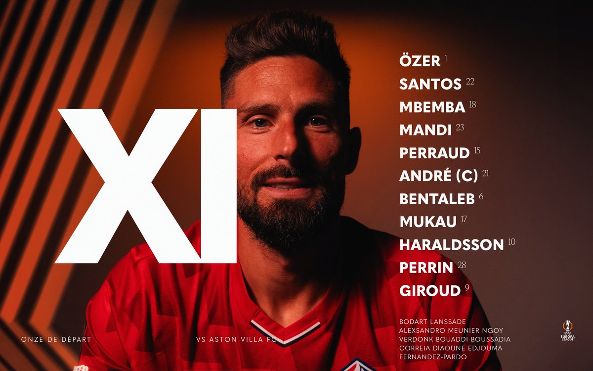 𝑳𝒆 𝑿𝑰 𝒅𝒆𝒔 𝑫𝒐𝒈𝒖𝒆𝒔 pour affronter Aston Villa ⚔️

Olivier Giroud est aligné à la pointe de l'attaque 🫡

#LOSCAVFC #UEL