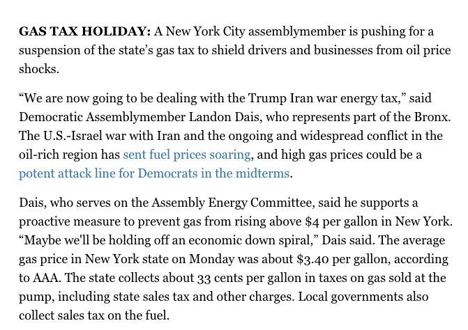 m_jfrench's tweet photo. ICYMI: Assemblymember Landon @Dais77NY is backing a state gas tax holiday amid concern about high gas prices driven by the war in Iran. https://t.co/COrDNtjUgD