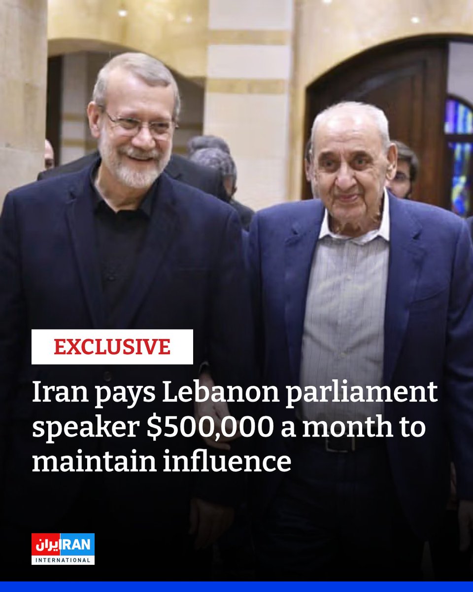 IranIntl_En's tweet photo. Scoop: Lebanon’s parliament speaker Nabih Berri receives more than $500,000 per month from the Islamic Republic in order to support Tehran's interests and those of its allied group Hezbollah in Lebanon, informed sources told Iran International.
https://t.co/rdurbd58KX https://t.co/p18RnQTua7