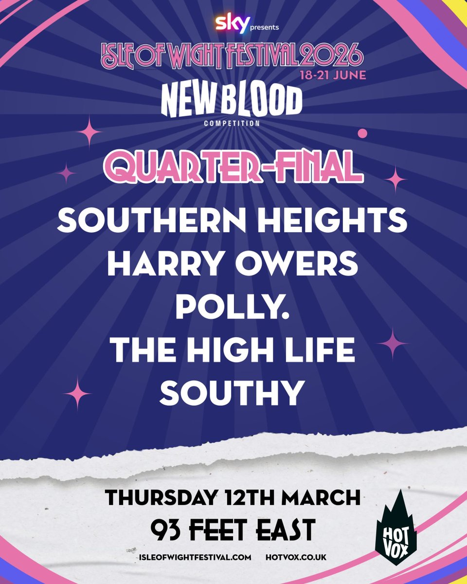 93FeetEast's tweet image. TONIGHT FROM 7:15 PM: @Hot_Vox  Presents: @IsleOfWightFest  New Blood Competition Quarter-Final: 93feeteast.co.uk/?post_type=one… #LiveMusicVibes #band #indie #MusicVibes #bricklane