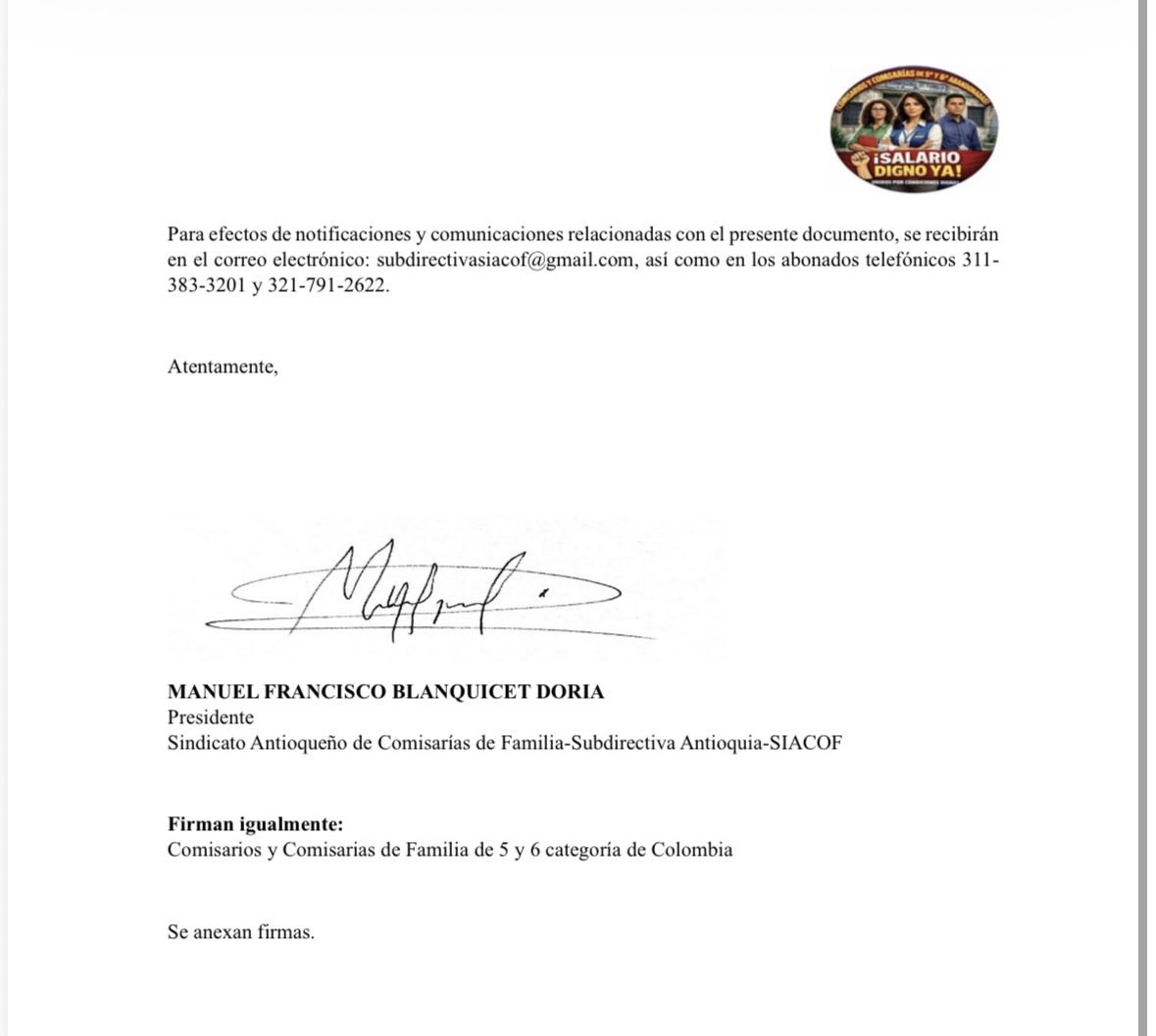ComisUnidos's tweet photo. Los comisarios y comisarias de familia saludamos al Dr. Óscar David Benavides por su llegada al Congreso y solicitamos un encuentro para dialogar sobre garantías laborales y condiciones salariales, especialmente en municipios de quinta y sexta categoría. https://t.co/kOOGFEfDJ3