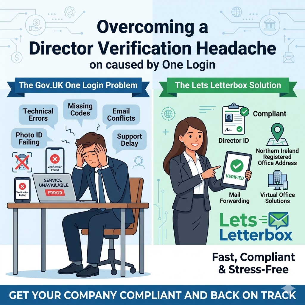LetsLetterbox's tweet photo. If you are having aheadaches trying to get verified as a director or PSC on Companies House, Check out this link 
https://t.co/WGl1WgSXEX 

#CompaniesHouse #DirectorVerification ~#BusinessCompliance #NorthernIrelandBusiness #LimitedCompany #VirtualOffice #ACSP https://t.co/CZRDEH7pg5