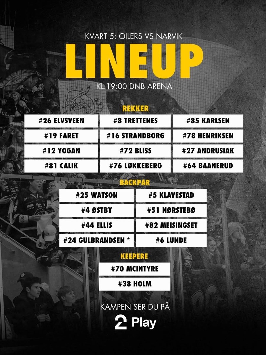 StavangerOilers's tweet photo. Kveldens mannskap! #ForzaOilers 💛🖤 https://t.co/Rbr2XwQX4w
