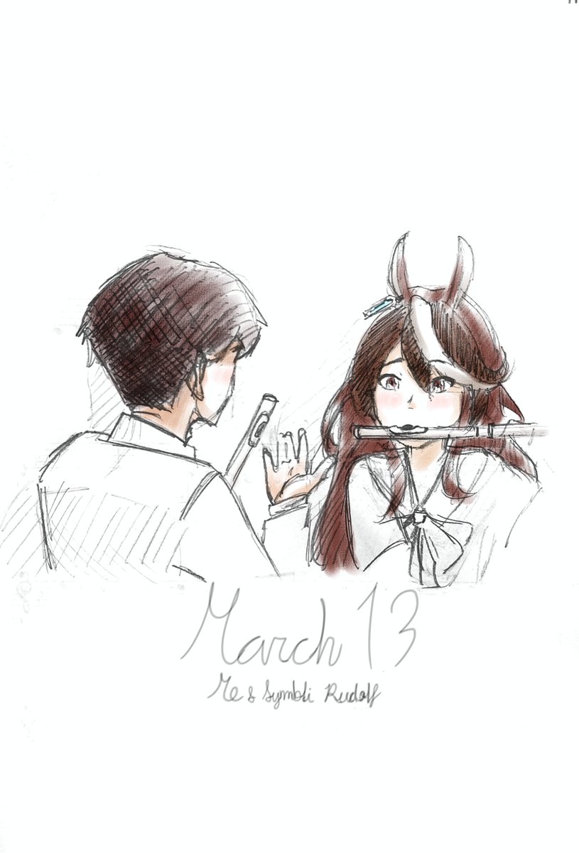 notzephflix's tweet photo. Me and symboli rudolf had the same birthday, so I made thia fan art teaching her how to play the flute. 🪈🐴🎉

#シンボリルドルフ生誕祭2026 https://t.co/9XNc3bTBgD