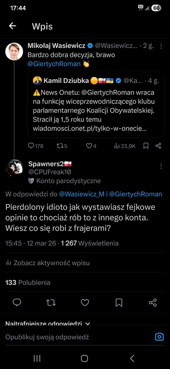Ej, zrobiłem ratio Wasiewiczowi. Tak jak każdy inny komentarz pod jego tłitem🤭