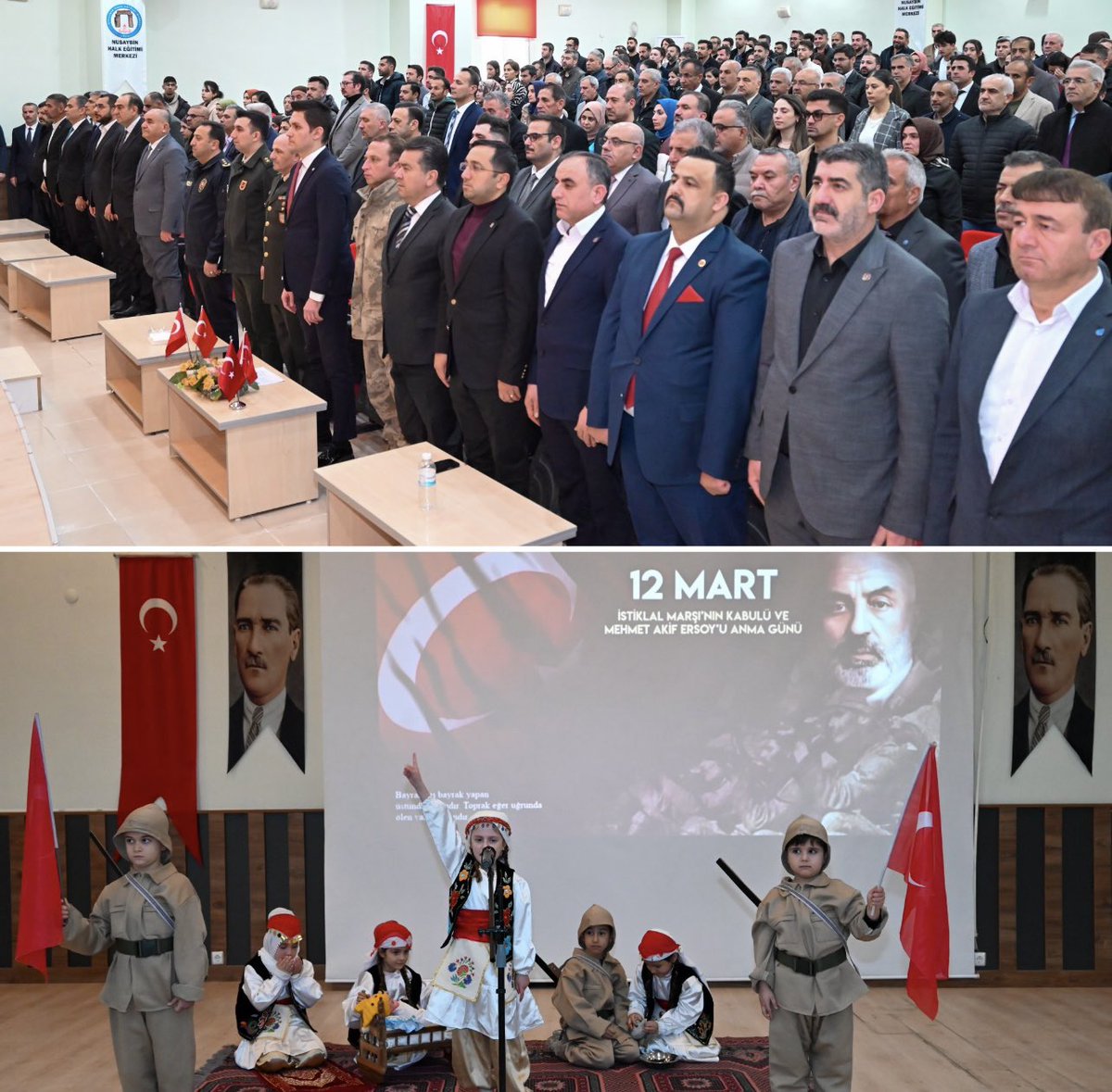 nusaybin_mem's tweet photo. 📍Nusaybin Halk Eğitimi Merkezi

🇹🇷Kaymakamımız Sayın Evren ÇAKIR, İlçe Milli Eğitim Müdürümüz Sayın Hacı Yusuf AVLANMAZ,Kurum Müdürlerimiz, Öğretmen ve Öğrencilerimiz ile kıymetli Nusaybinli hemşehrilerimizin katılımıyla, 12 Mart İstiklâl Marşı’mızın Kabulü ve Mehmet Akif Ersoy’u Anma Günü programı gerçekleştirildi.

🇹🇷Saygı duruşunda bulunma ve İstiklâl Marşı’mızın okunmasıyla başlayan program; sinevizyon gösterimi ile öğrenciler tarafından gerçekleştirilen şiir ve müzik korosu dinletisinin ardından günün anısına çekilen hatıra fotoğraflarıyla sona erdi.

@tcmeb
@Yusuf__Tekin
@Mardin_Valiligi 
@mardinilmem
 @ali_eyyupkoca
@Nsy_Kaymakamlik 
@haciavlanmaz