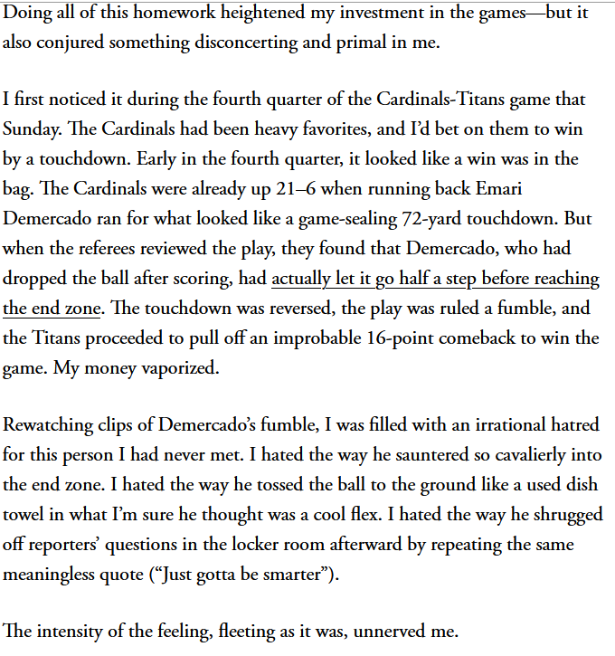 MikeBeauvais's tweet photo. This whole piece is well worth reading, but this passage really jumped out at me.

People start like this and then they end up DMing death threats to pro athletes while they're sitting on the sofa watching Bluey with their kid. https://t.co/PTnH9wj1aG