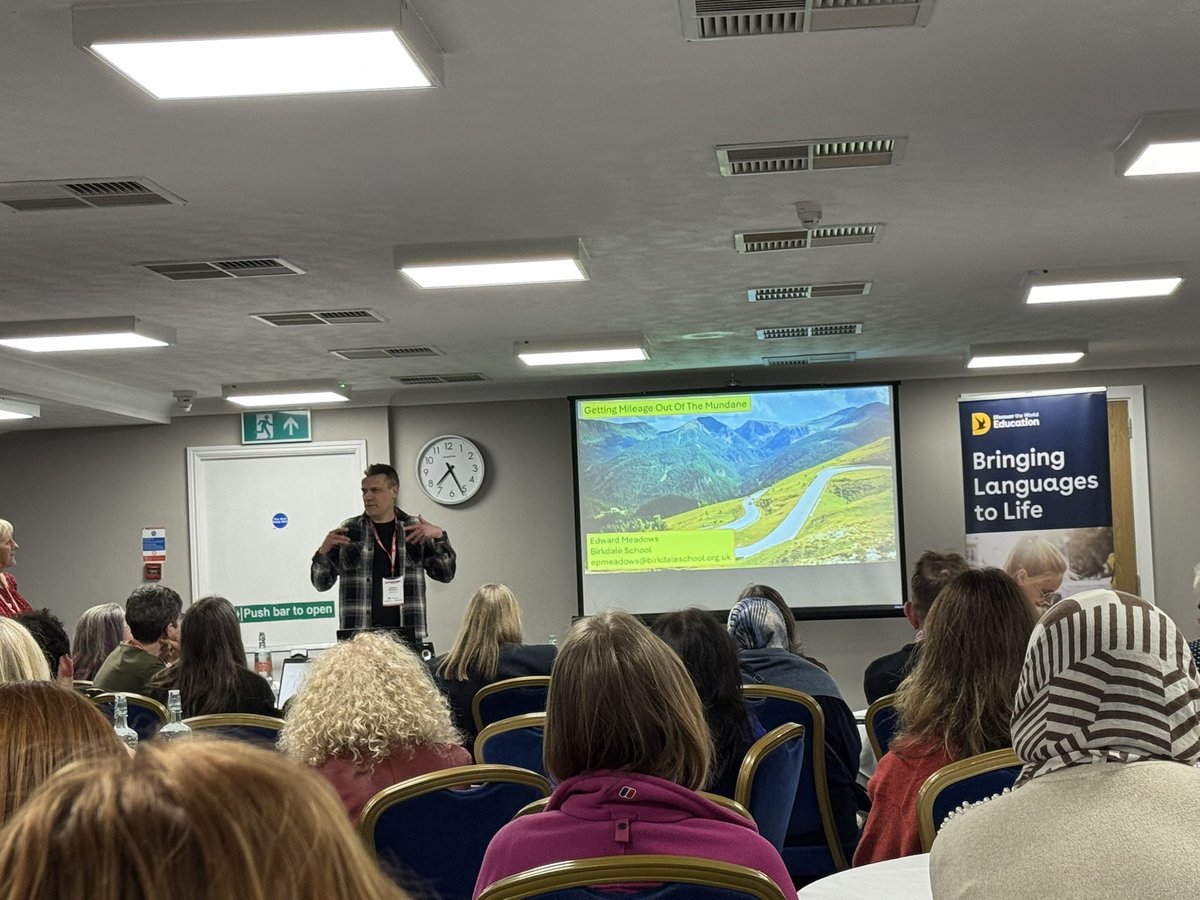 CristaHazell's tweet photo. Wunderbar! I love listening to @edwardmeadows in @ALL4language first #show&amp;tell #lw2026 fringe event he is brilliant @AnnaLiseGordon @StevenFawkes #mfltwitterati #all4language #mflchat #langchat #edutwitter https://t.co/tATGvD5e95
