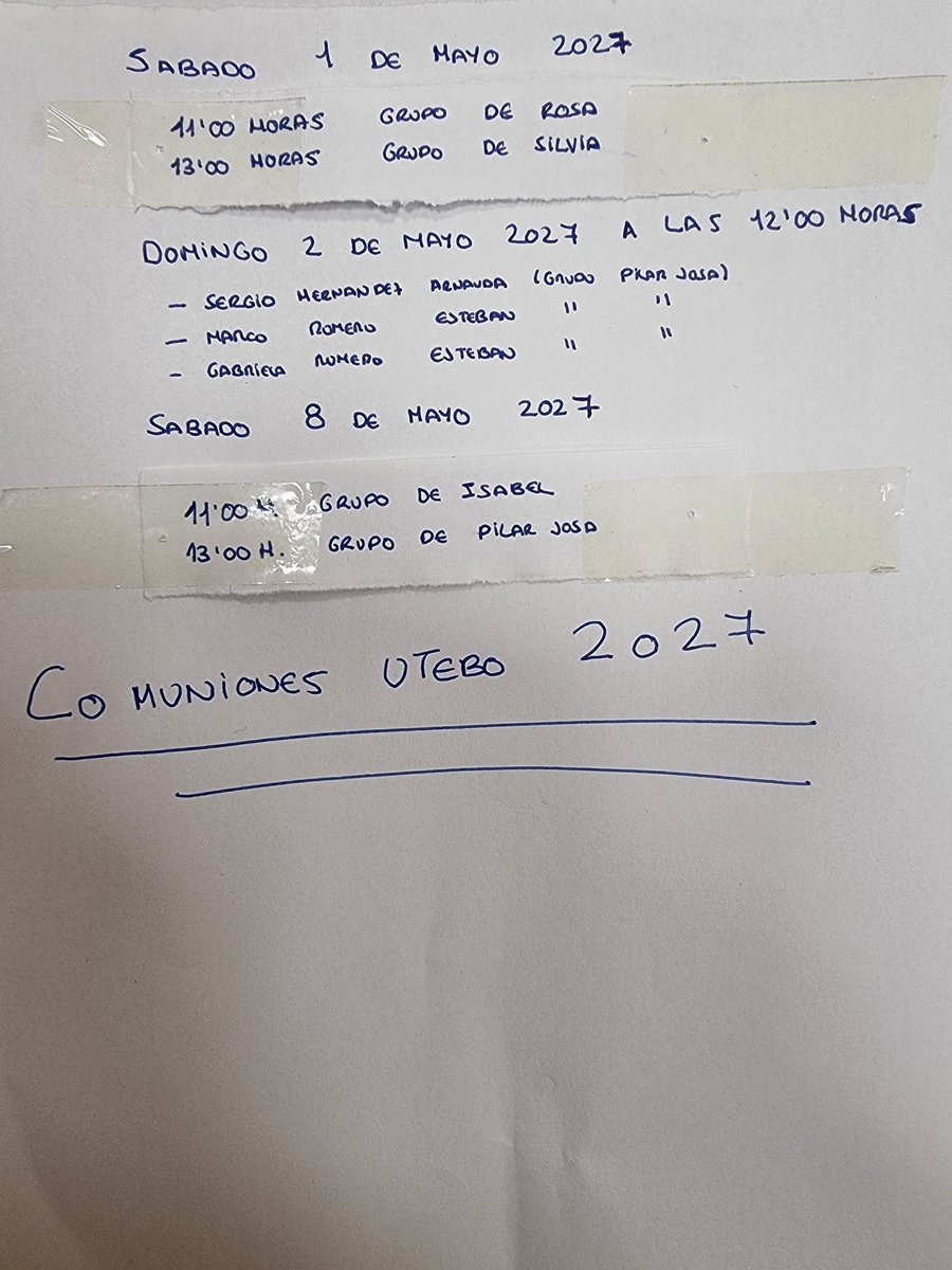 Hoy se han realizado las Fechas de Comunión del próximo Año 2027. Se distribuyen de la siguiente manera: