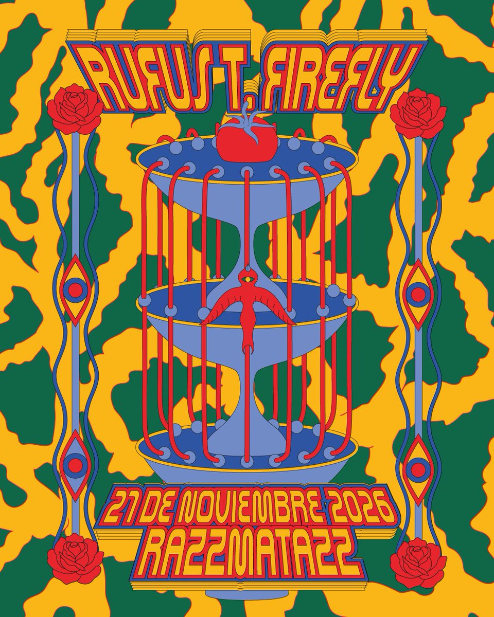 _RufusTFirefly_'s tweet photo. Siempre quisimos tocar aquí así que vaya ilusión más grande. Barcelona, nos volveremos a ver en noviembre en la Razzmatazz y Gluten Studio ha diseñado este cartel precioso para la ocasión. Entradas ya disponibles en https://t.co/JqDLtfq0ZW ✨ https://t.co/iafNLrtoK4