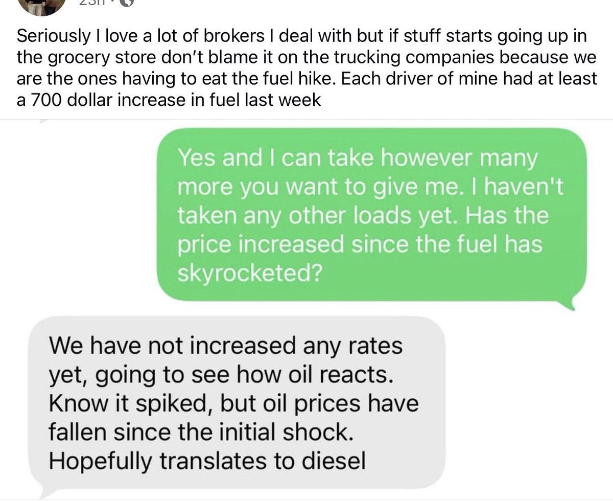 SassyEwe's tweet photo. it’s about time the stock market stops driving up gas/oil prices over predictions &amp;panic. the people actually keeping this country moving, truckers, are left paying the price at the pump without rates going up to help cover it. Something’s got to give, @realDonaldTrump @VP https://t.co/Olk9avSGVa