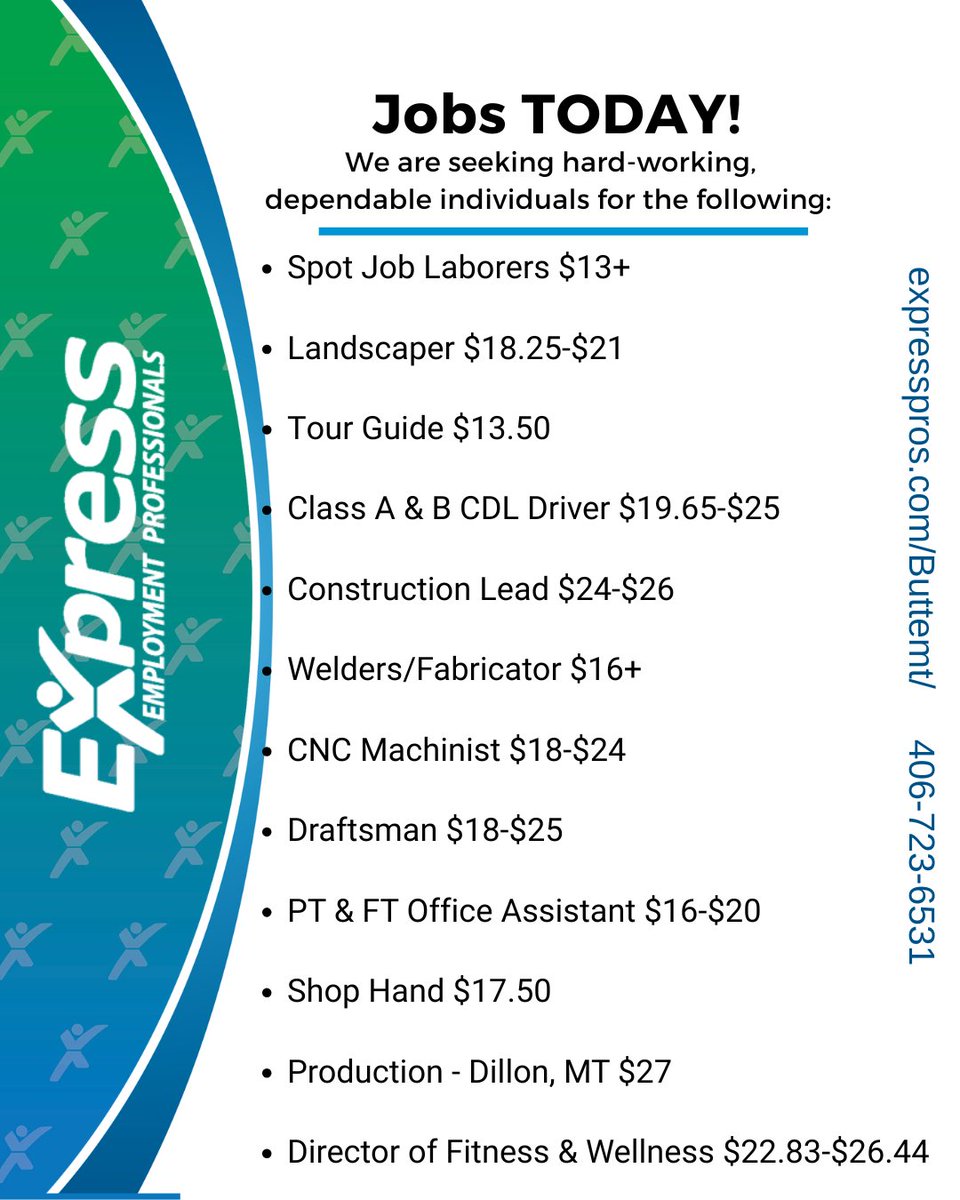 ButteExpressPro's tweet photo. Looking for work? Apply now! https://t.co/8ii0pxTY6q