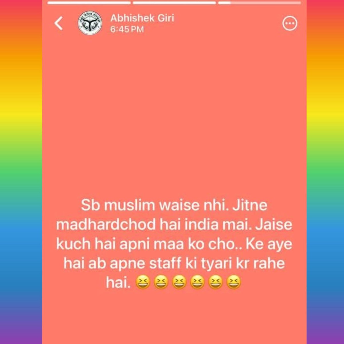 NAWZENTRA's tweet photo. Abhishek, a government employee working as a Junior Assistant in the Social Welfare Department of Uttar Pradesh, has posted highly objectionable content targeting Indian Muslims.

He allegedly used abusive language and shared an extremely offensive WhatsApp status insulting the Muslim community.

We urge @Uppolice & @dgpup to take strict action against such anti-social elements. Hate speech from a government employee is unacceptable and must be addressed according to the law.