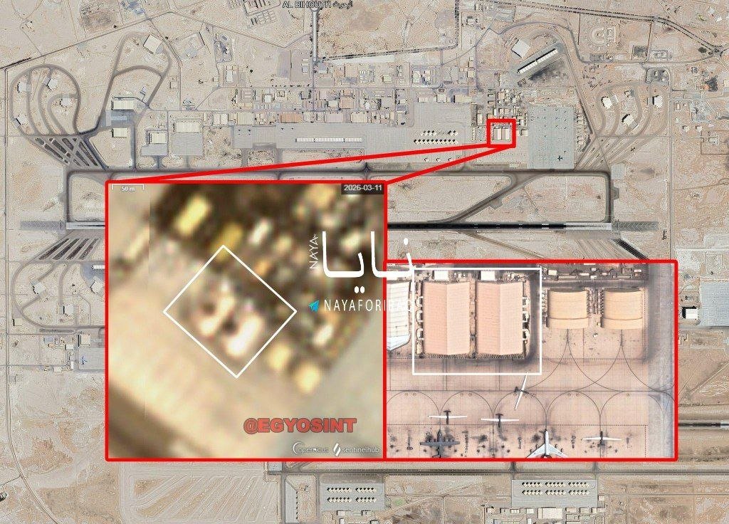 dailywarupdates's tweet photo. 🛰️ Satellite imagery reportedly shows new damage at Al Dhafra Air Base in 🇦🇪 Abu Dhabi, a key UAE–US military facility, following Iranian strikes.

The base hosts surveillance aircraft and tanker operations critical to Gulf security.

#IranWar‌ #Israël https://t.co/9el7CDR7oJ