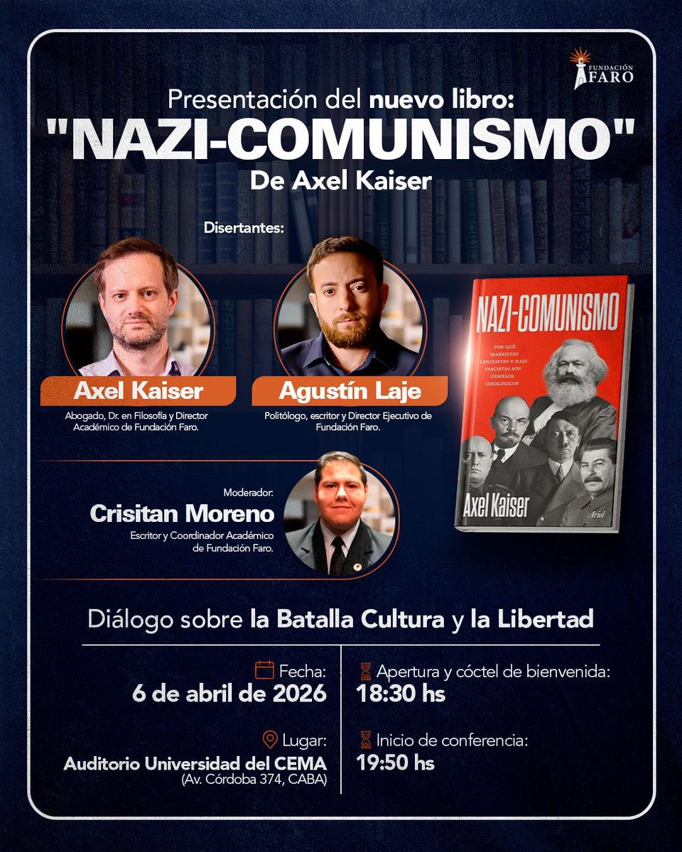 No se pierdan este lanzamiento junto al crack <a href="/AgustinLaje/">Agustín Laje</a> de mi libro Nazi comunismo. Vamos a dejar claro que los verdaderos fascistas son los zurdos.