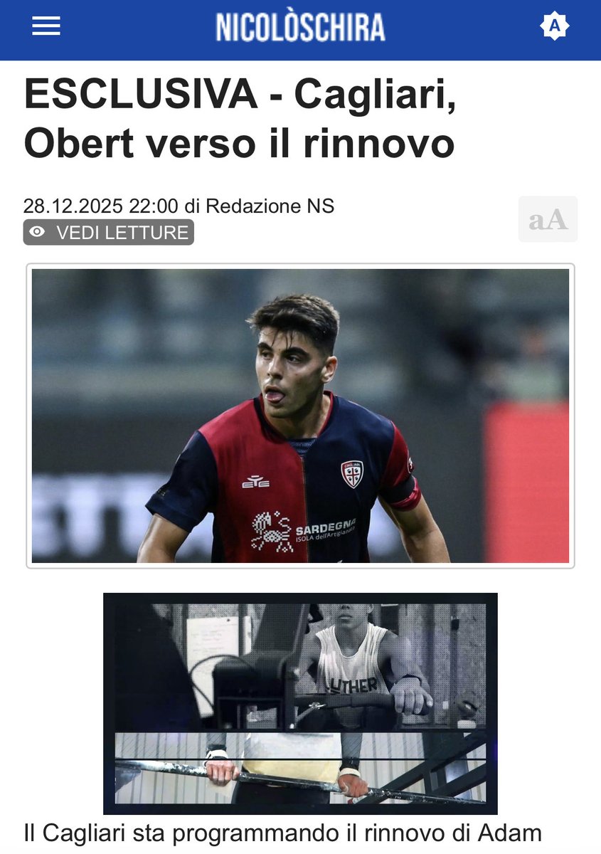 NicoSchira's tweet photo. Now it’s official! Adam #Obert has extended his contract with #Cagliari until 2030. No surprise here and confirmed since the last December 28! #transfers https://t.co/kEdRN2Jss7