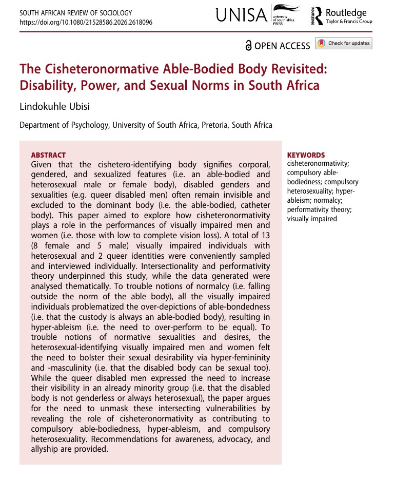 SARS_Journal's tweet photo. New Study Out NOW Indicates that:
The visually impaired express hyper-femininity, -masculinity and -ableism.

Open Access:
https://t.co/atMOL5YLQt https://t.co/enZvFlA39u