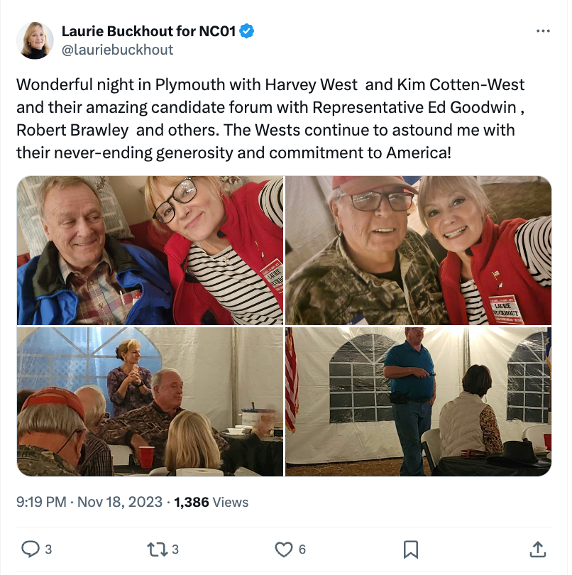 Ceara_Gilmartin's tweet image. ..... @lauriebuckhout care to comment on your relationship with Harvey West, a convicted sex offender? Weird that you deleted the post thanking him and campaigning with him! #NC01