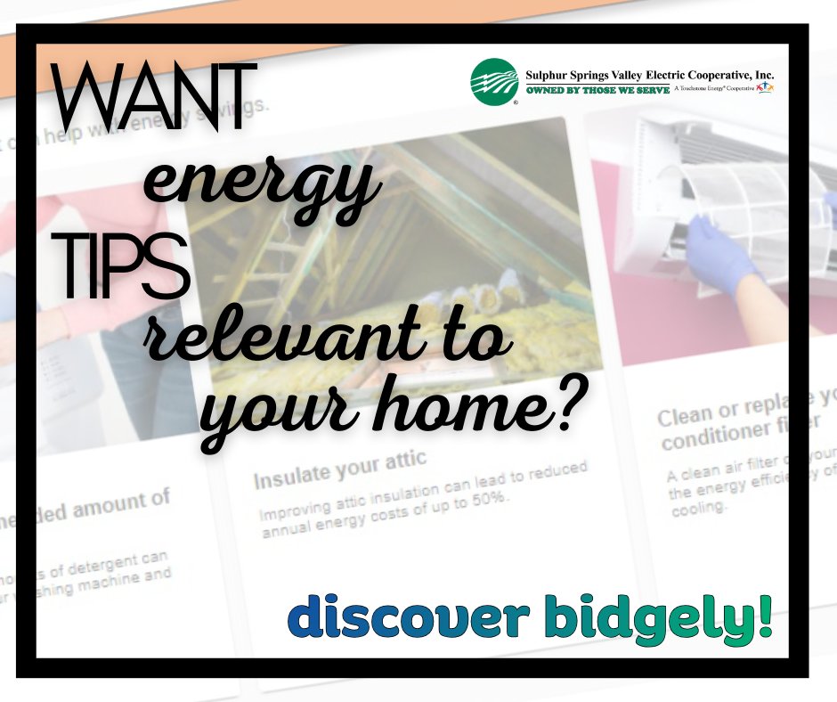 YourSSVEC's tweet photo. *** DISCOVER BIDGELY ***
The more we know, the better we can help! 🛠️🏠

By completing the Bidgely Home Profile survey, you help fine-tune your appliance breakdown and unlock more personalized tips and insights designed just for your home.

Watch for communications from Bidgely, including an invitation to complete your Home Profile survey.

#SSVEC #YourSSVEC #SmartEnergy #EnergySavings #KnowYourEnergy #MemberPowered #DiscoverBidgely