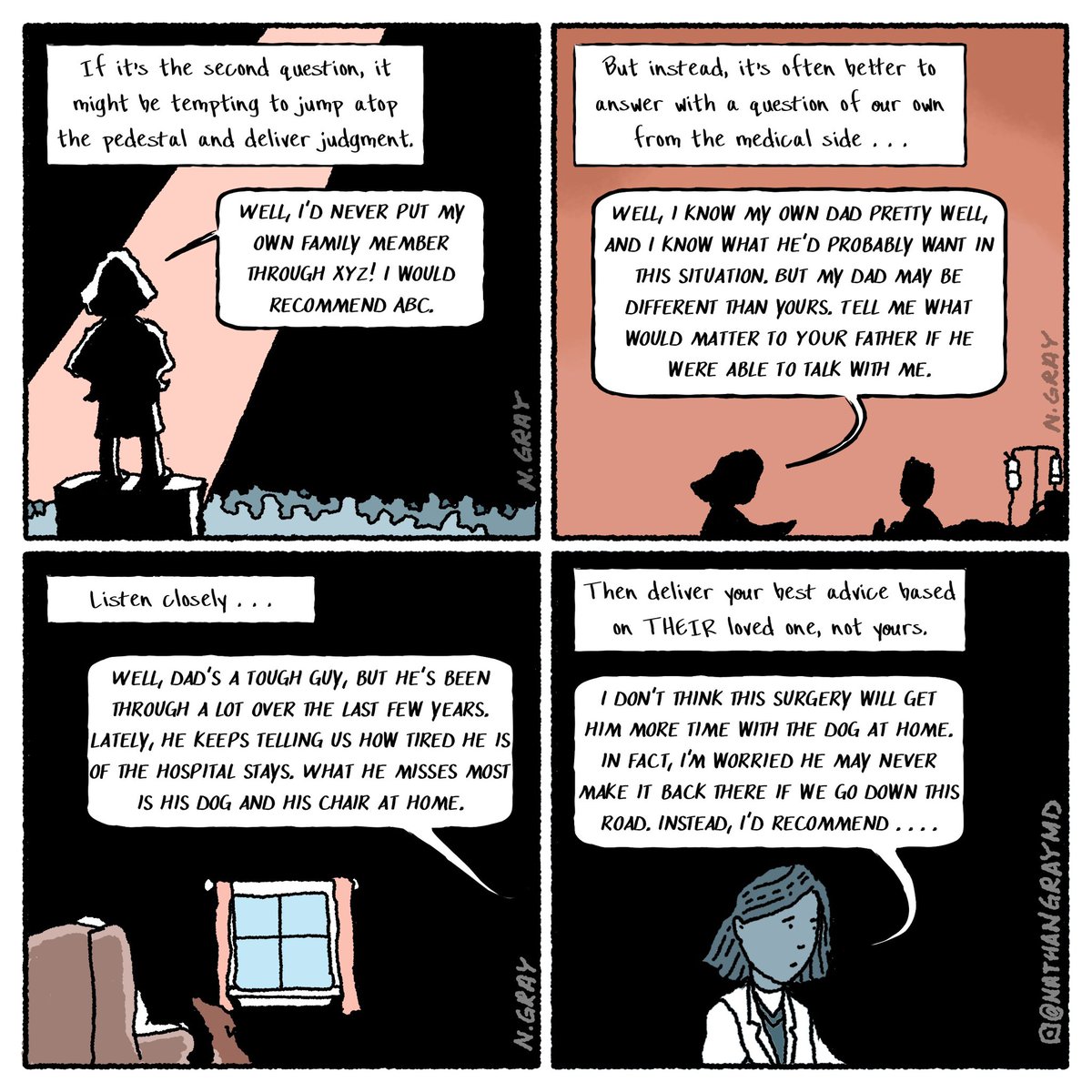 NathanAGray's tweet photo. When someone asks “what would you recommend if it were YOUR family member?…”
#hapc #graphicmedicine https://t.co/06VFwAm9dH