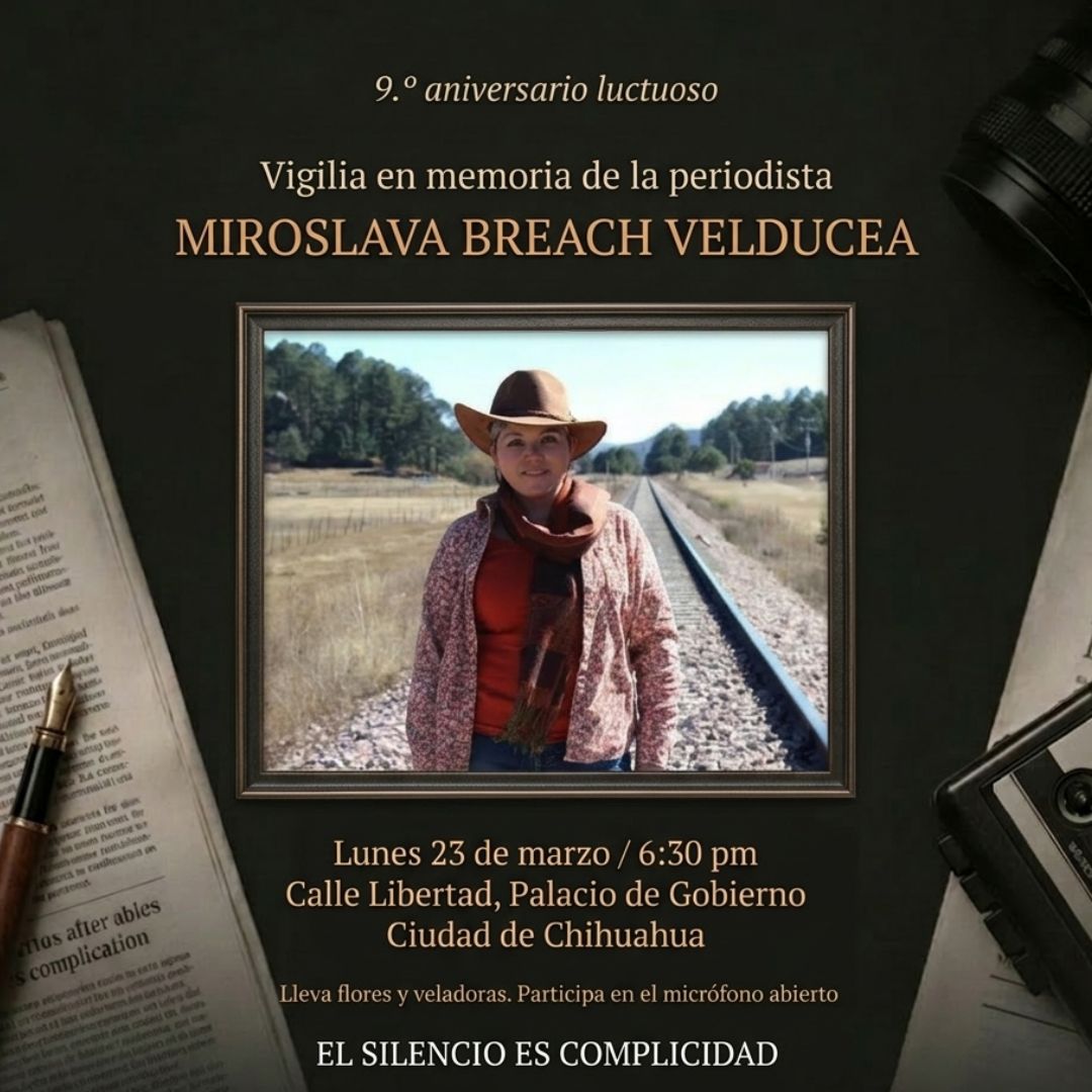 📰🕯️A nueve años de su asesinato en #Chihuahua, recordemos el trabajo y vida de Miroslava Breach. 

 🫂  Invitamos a colegas periodistas a participar en el micrófono abierto. En un contexto de tanta violencia y desinformación, también es importante escucharnos como gremio.