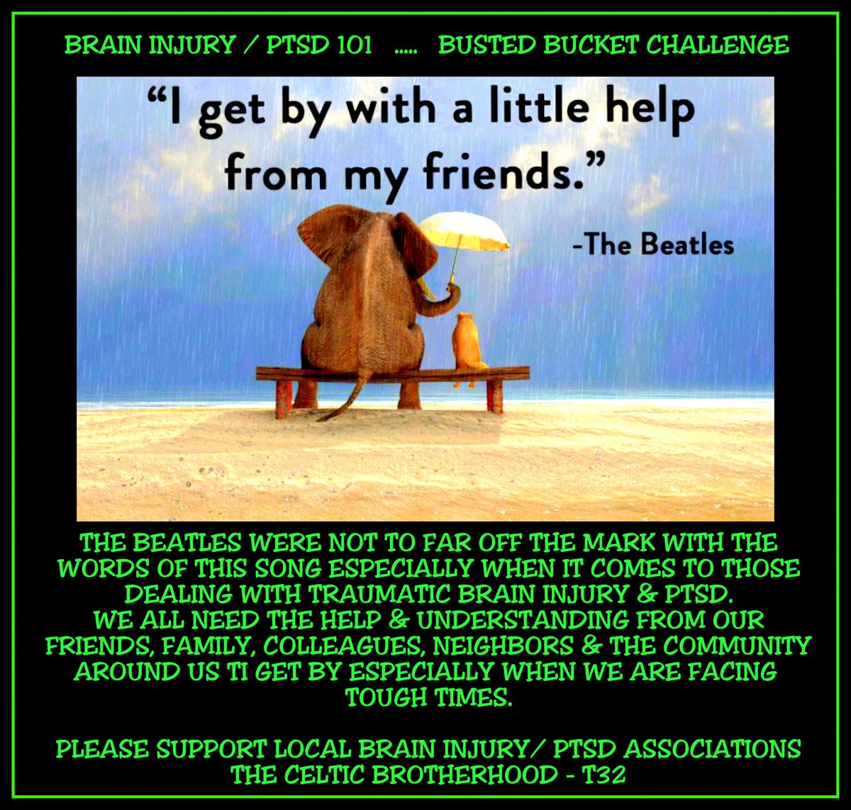 March is Brain Injury  &amp; PTSD Awareness Month in America.
June is Awareness Month in Canada.