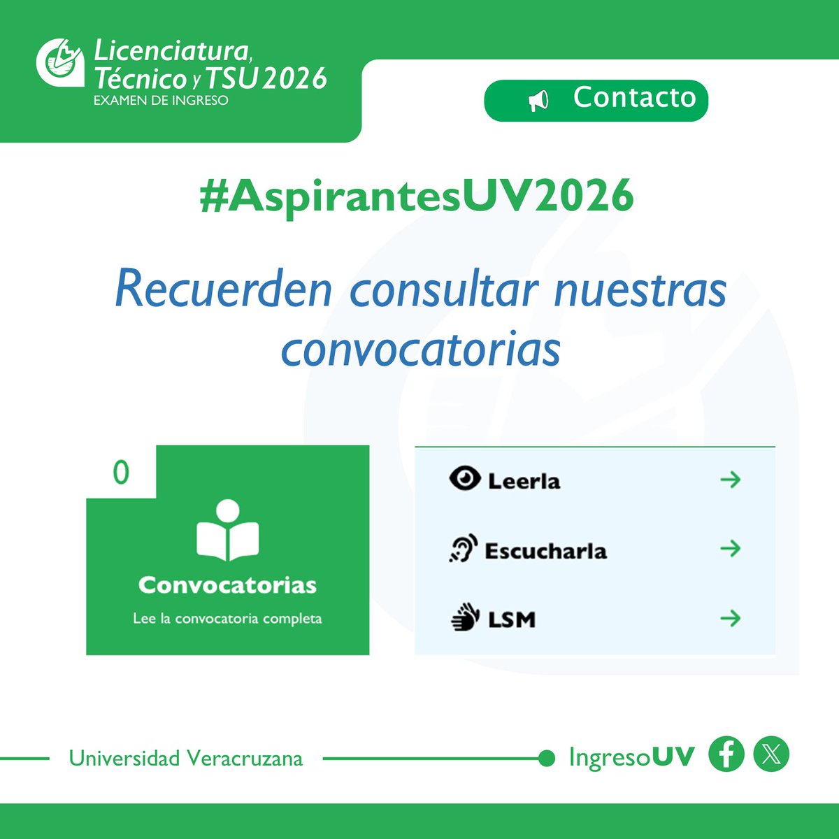 #AspirantesUV2026
📅Los invitamos a consultar las convocatorias de nuevo ingreso para realizar su registro, recuerden que el último día para hacerlo es el próximo martes 17 de marzo. ¡¡No se queden fuera!! uv.mx/escolar/licenc… 👉👩‍💻🧑‍💻🆔
#IngresoUV #UV <a href="/UVeracruzanaMx/">Universidad Veracruzana</a> <a href="/LuzioUV/">Luzio UV</a>