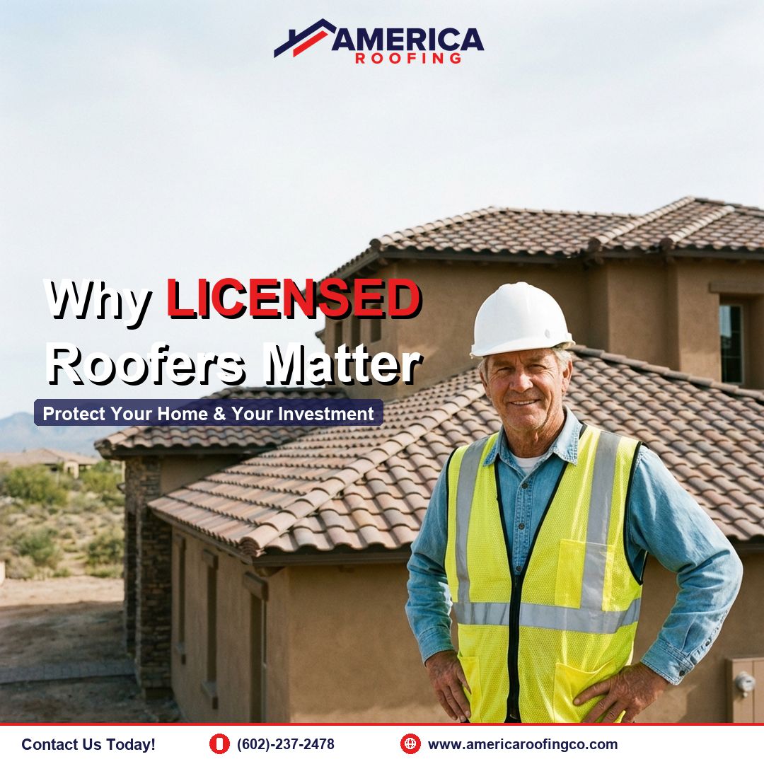 Unlicensed roofer = no warranty, no insurance, no accountability.

America Roofing: Licensed (ROC# 186438), Bonded &amp; Insured since 1999.

Don’t gamble with your biggest investment.

📞 (602)-237-2478

#HireAPro