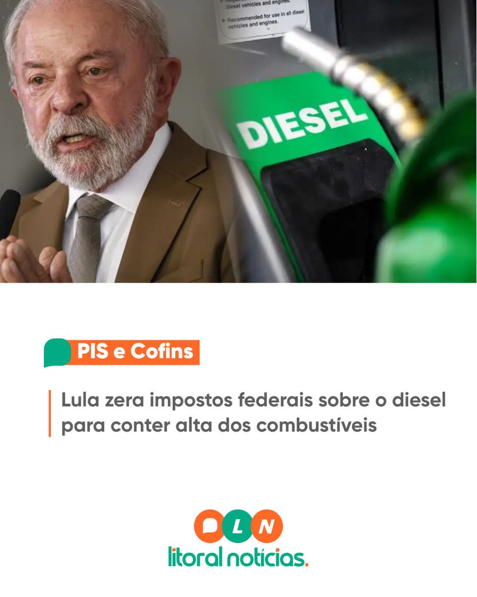 Medida também prevê subsídio ao combustível e pode reduzir até R$ 0,64 no valor do litro nas bombas  Saiba mais em litoralnoticias.com.br/noticia/3604/l…

#LULA #DIESEL #ALTA #PREÇO #IMPOSTO