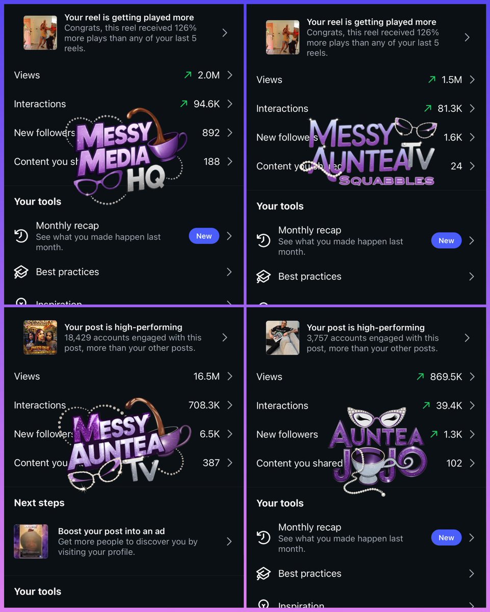 Doing numbers on IG 📈 TikTok, X, Lemon8, Facebook, YT, Rumble are thriving 🤏🏽 THANK YOU for supporting my content 💜 DM biggdollface (on IG) promo, appearance, consult &amp; partnership rates 📥 #MessyAunTeaTV #MessyMediaHQ #AunTeaSquabbles #AunTeaJoJo #MessyMinions