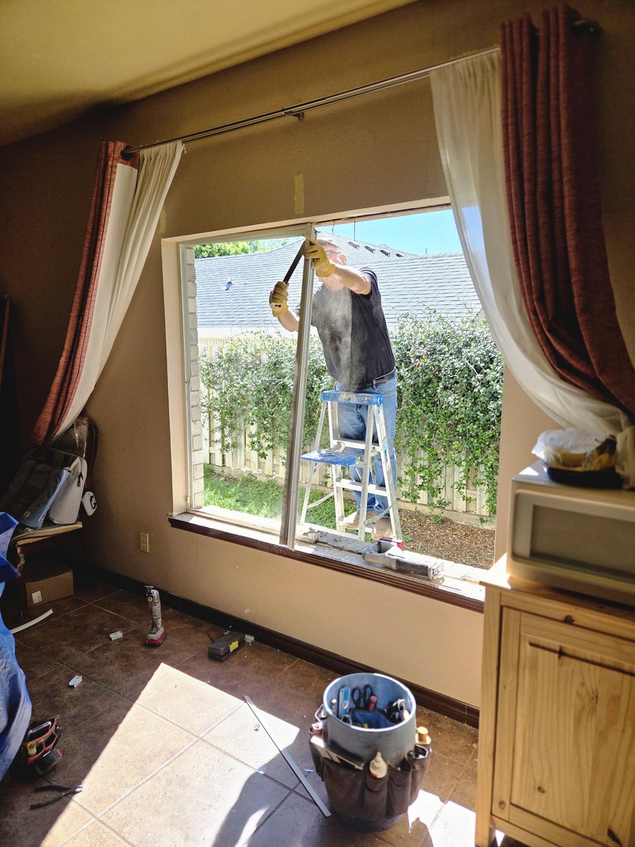 Good afternoon work continues removing 3 windows and install new windows.